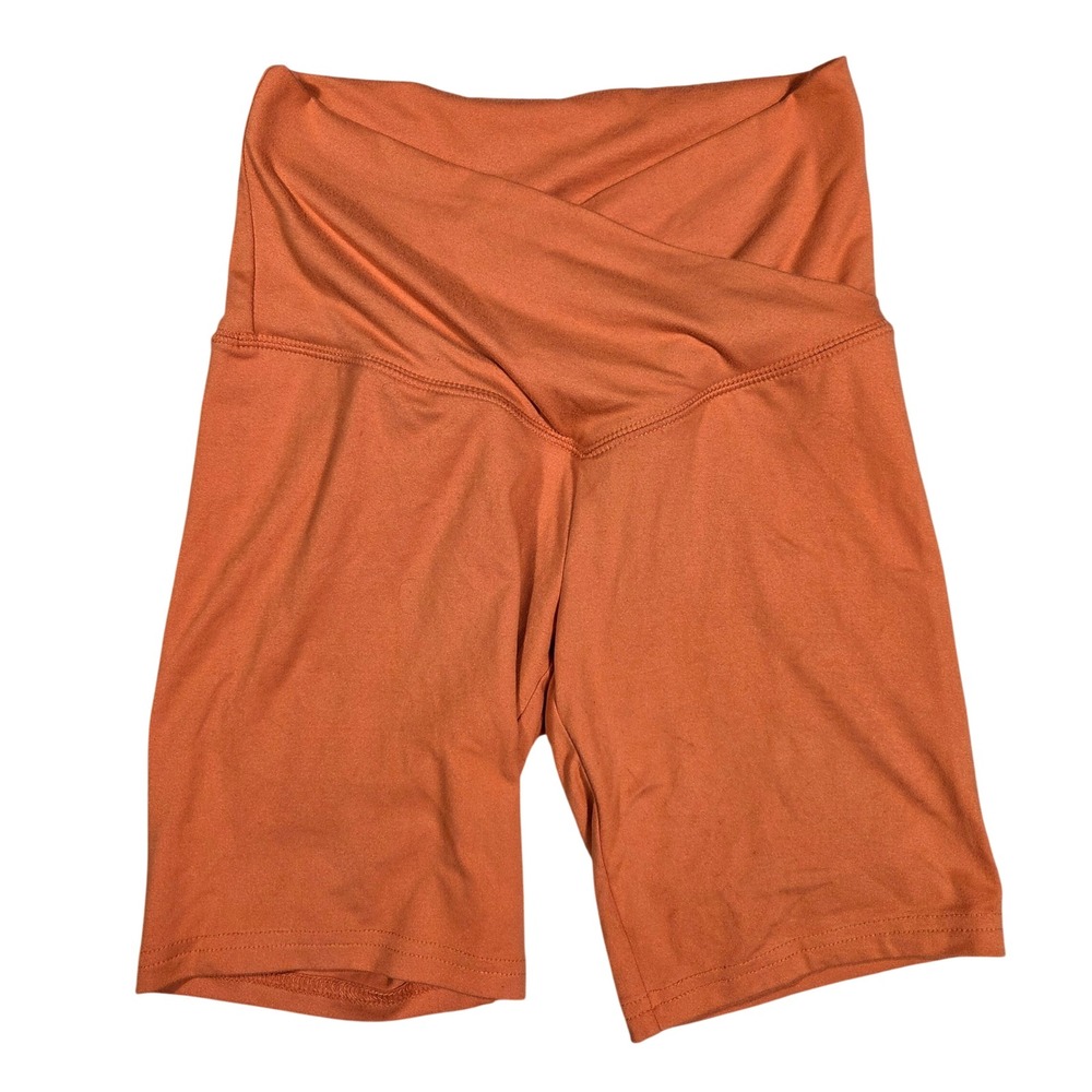 Wild Fable Crossover Waist Biker Shorts Orange Small High Rise V-Front Sporty